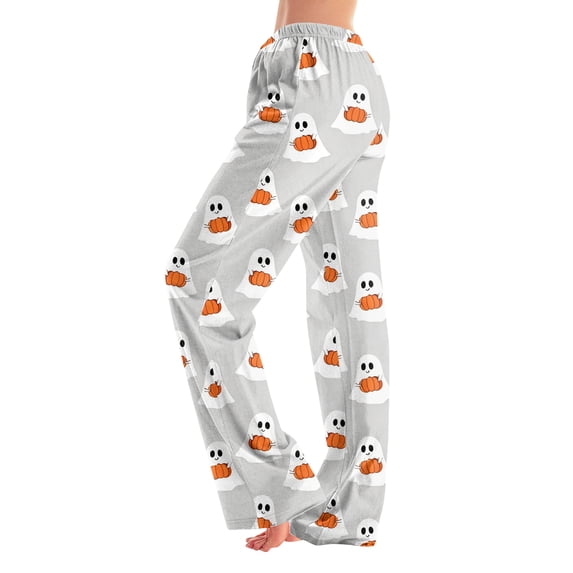 Womens Halloween Pajamas Pants Ladies Pumpkin Spider Pajama Cute Soft Long Bottoms Fall Elastic Waist Lounge Pants S