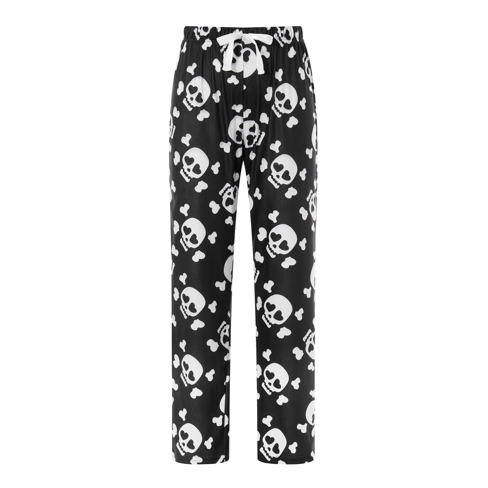 Womens Halloween Pajamas Pants Sleepwear Skull Print Elastic Waist Long