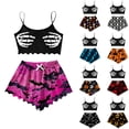 thumbnail image 1 of Womens Halloween Pajamas Plus Size 2 Piece Cami Top+Shorts Set Skeleton Print Sleeveless Sleepwear Loungewear Halloween Gifts, 1 of 5