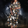 thumbnail image 1 of Womens Halloween Pajamas Satin Loungewear Set Short Sleeve Top with Long Pants Cozy Nightwear Pajama Sets for Women 2 Piece Black XXL, 1 of 7