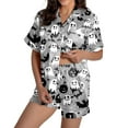 thumbnail image 1 of Womens Halloween Pajamas Set Ghost Graphic Button Short Sleeve Smooth Thin Shirts And Shorts 2 Piece Breathable Relaxed Fit Nightwear Womens Lounge Sets, 1 of 7