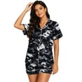 thumbnail image 1 of Womens Halloween Pajamas Set, Short Sleeve Button Down Shirt and Shorts Sleepwear, Spooky Halloween Printed Nightwear Lounge PJs for Women, 1 of 4