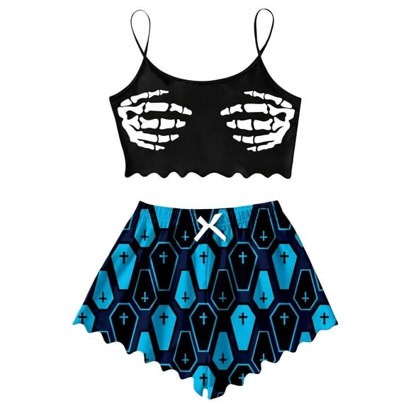 Womens Halloween Pajamas Set Sleeveless Camisole And Shorts Homewear Pajama Sleepwear Set