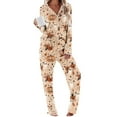 thumbnail image 1 of Womens Halloween Pajamas Sets Long Sleeve Turndown Collar Button Sleepwear Elastic Waist Pockets Pants Fashion Printed Loungewear Set Brown XXL, 1 of 6