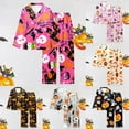 thumbnail image 1 of Womens Halloween Pajamas Theme Full Printed 2 Pc Long Sleeve Pocket Button Down Lapel Shirts Loose Casual Pants Soft Fall Winter Silk Nightwear Cute Comfy Loungewear Sets Woman Hot Pink L, 1 of 7