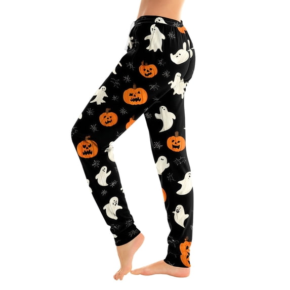 Womens Halloween Pants Pumpkin Graphic Jogger Trousers Stretch Waist Cuffed Ankle Casual Indoor Outdoor Bottoms Coffee XL