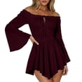 thumbnail image 1 of Womens Halloween Pirate Dresses Off Shoulder Bell Sleeve Mini Dress Irregular Hem Renaissance Costume Spooky Festival Party Wear Outfits, 1 of 6