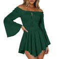 thumbnail image 1 of Womens Halloween Pirate Dresses Off Shoulder Bell Sleeve Mini Dress Irregular Hem Renaissance Costume Spooky Festival Party Wear Outfits, 1 of 6