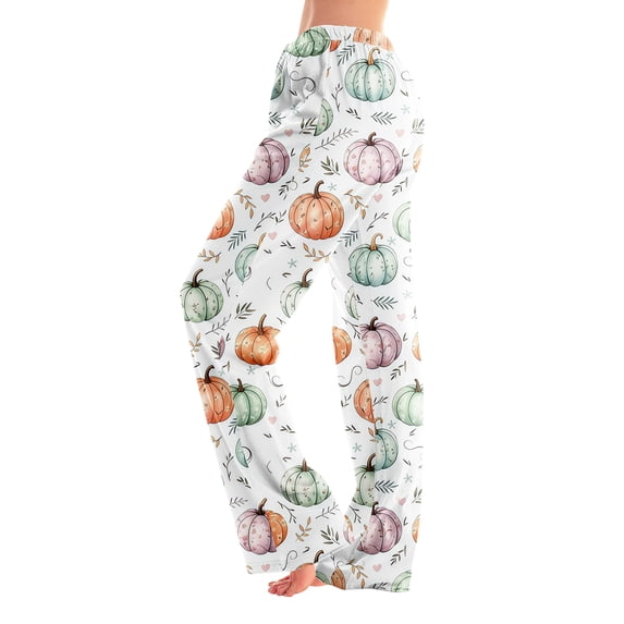 Womens Halloween Pjs Funny Pumpkin Ghost Print Elastic Waist Sleepwear Matching Halloween Lightweight Pajamas