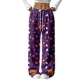 thumbnail image 1 of Womens Halloween Pjs Halloween Pumpkin Ghost Print Flannel Pajama Pants Elastic Waist Drawstring Wide Leg Sleep Wear, 1 of 5