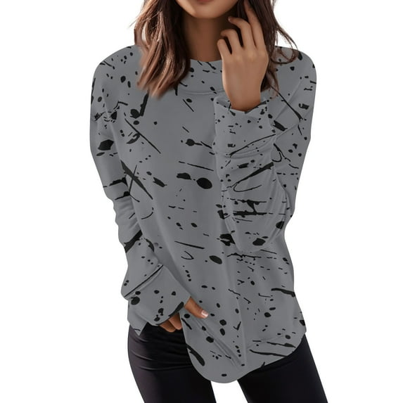 Womens Halloween Print Long Sleeve Tunic Tops Dressy Casual Round Neck Pullover Loose Fit Blouses Pullover Top