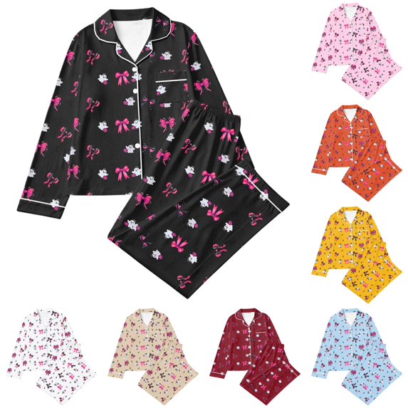 Womens Halloween Print Pajama Set Loungewear Top with Pants Relaxed Wear