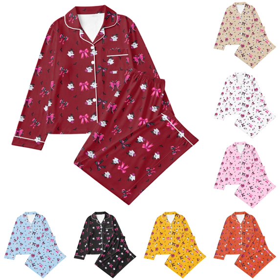 Womens Halloween Print Pajama Set Loungewear Top with Pants Relaxed Wear