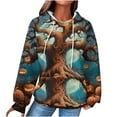thumbnail image 1 of Womens Halloween Print Waffle Knit Hoodies,Ethnic Vintage Hoodie for Women Casual Long Sleeve Cable Knit Pullover Sweaters Plus Size Sweatshirt Cozy Chunky Drawstring Hoodies, 1 of 5
