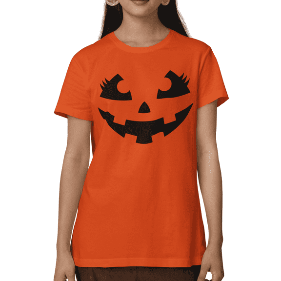 Womens Halloween Printed Short Sleeve T Shirts, Spooky, Pumpkin S-2XL
