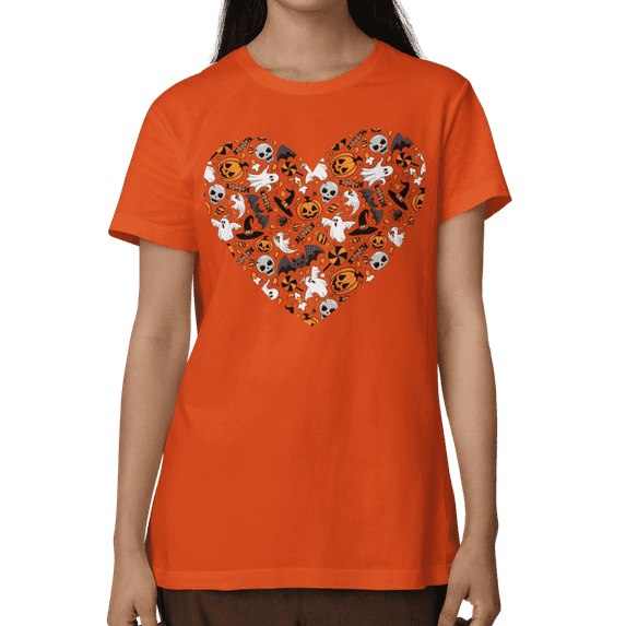 Womens Halloween Printed Short Sleeve T Shirts, Spooky, Pumpkin S-2XL