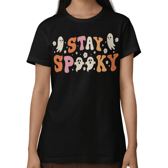 Womens Halloween Printed Short Sleeve T Shirts, Spooky, Pumpkin S-2XL