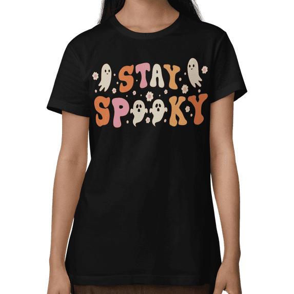 Womens Halloween Printed Short Sleeve T Shirts, Spooky, Pumpkin S-2XL