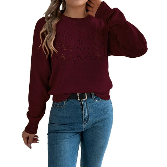 Womens Halloween Pumpkin Sweater Cute Crewneck Knitted Long Sleeve Pullover Tops Fall Winter Fashion Clothes #01 Red Size S