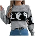 thumbnail image 1 of Womens Halloween Pumpkin Sweater Cute Crewneck Knitted Long Sleeve Pullover Tops Fall Winter Fashion Clothes #02 Grey Size L, 1 of 4