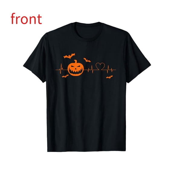 Womens Halloween Pumpkin Tee T Shirt Graphic Tees Tops Heartbeat EKG Design Short Sleeve Round Neck Black S-5XL