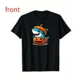 thumbnail image 1 of Womens Halloween Shark Tee T Shirt Graphic Tops Cute Shark in Pumpkin Design Short Sleeve Round Neck Black S-5XL, 1 of 5