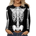thumbnail image 1 of Womens Halloween Shirt Skeleton Print Long Sleeve Soft Crew Neck Womens Casual Tops, 1 of 4
