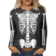 thumbnail image 1 of Womens Halloween Shirt Skeleton Print Long Sleeve Soft Crew Neck Womens Casual Tops, 1 of 4