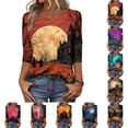 thumbnail image 1 of Womens Halloween Shirts Castle Spider Print 3/4 Sleeve Casual Tops Pumpkin Graphic Crew Neck Horror Spooky T-Shirt 5XL, 1 of 4