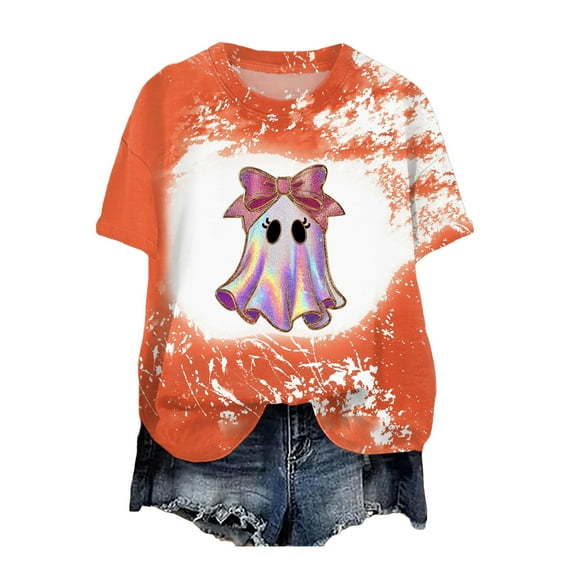 Womens Halloween Shirts Cute Ghost Shirt Fall Tshirt Fashion Lover Graphic Tees casual Short Sleeve Tops