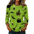 thumbnail image 1 of Womens Halloween Shirts Funny 3/4 Sleeve Pullover Spooky Halloween Printed Tops Horror Crew Neck T Shirts Holiday Three Quarter Length Blouses, 3XL, 1 of 7