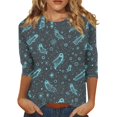 thumbnail image 1 of Womens Halloween Shirts Funny 3/4 Sleeve Tops Spooky Ghost Printed Pullover Horror Crew Neck T Shirts Holiday Three Quarter Length Blouses, 5XL, 1 of 5