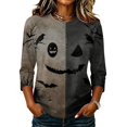 thumbnail image 1 of Womens Halloween Shirts Funny 3/4 Sleeve Tops Spooky Pumpkin Face Bat Printed Pullover Horror Crew Neck T Shirts Holiday Three Quarter Length Blouses, XL, 1 of 7
