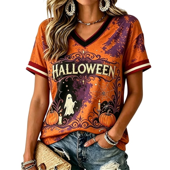 Womens Halloween Shirts Funny Graphic Print Halloween Shirt Short Sleeve Halloween Blouse Tees