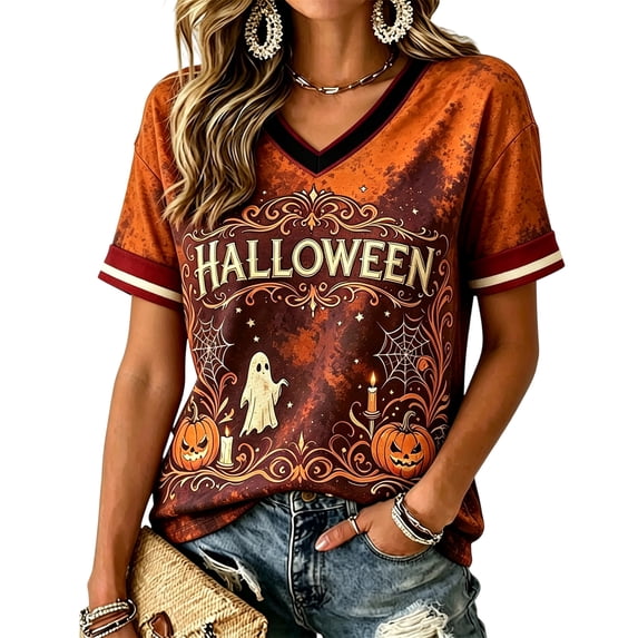 Womens Halloween Shirts Funny Graphic Print Halloween Shirt Short Sleeve Halloween Blouse Tees