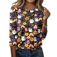 thumbnail image 1 of Womens Halloween Shirts Horror 3/4 Sleeve Pullover Spooky Halloween Ghost Pumpkin Printed T Shirts Funny Round Neck Tops Three Quarter Length Blouse,3XL, 1 of 7