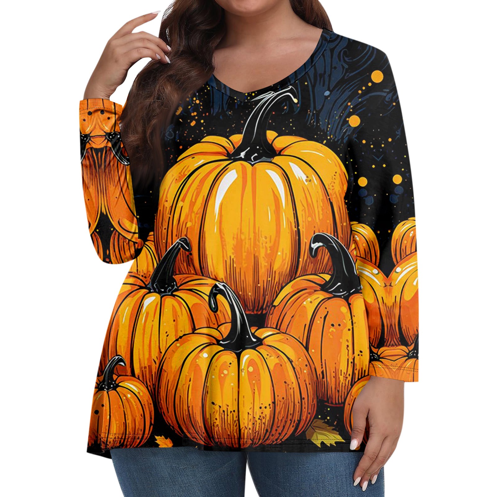 Womens Halloween Shirts Plus Size Pumpkin Bats Graphic Tunic Long