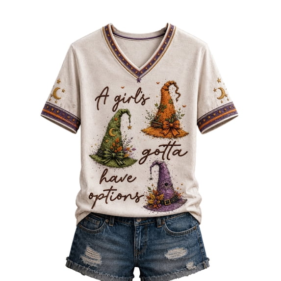 Womens Halloween Shirts Plus Size Short Sleeve Tunic Tops Funny Halloween Print V Neck Novelty Graphic Tees