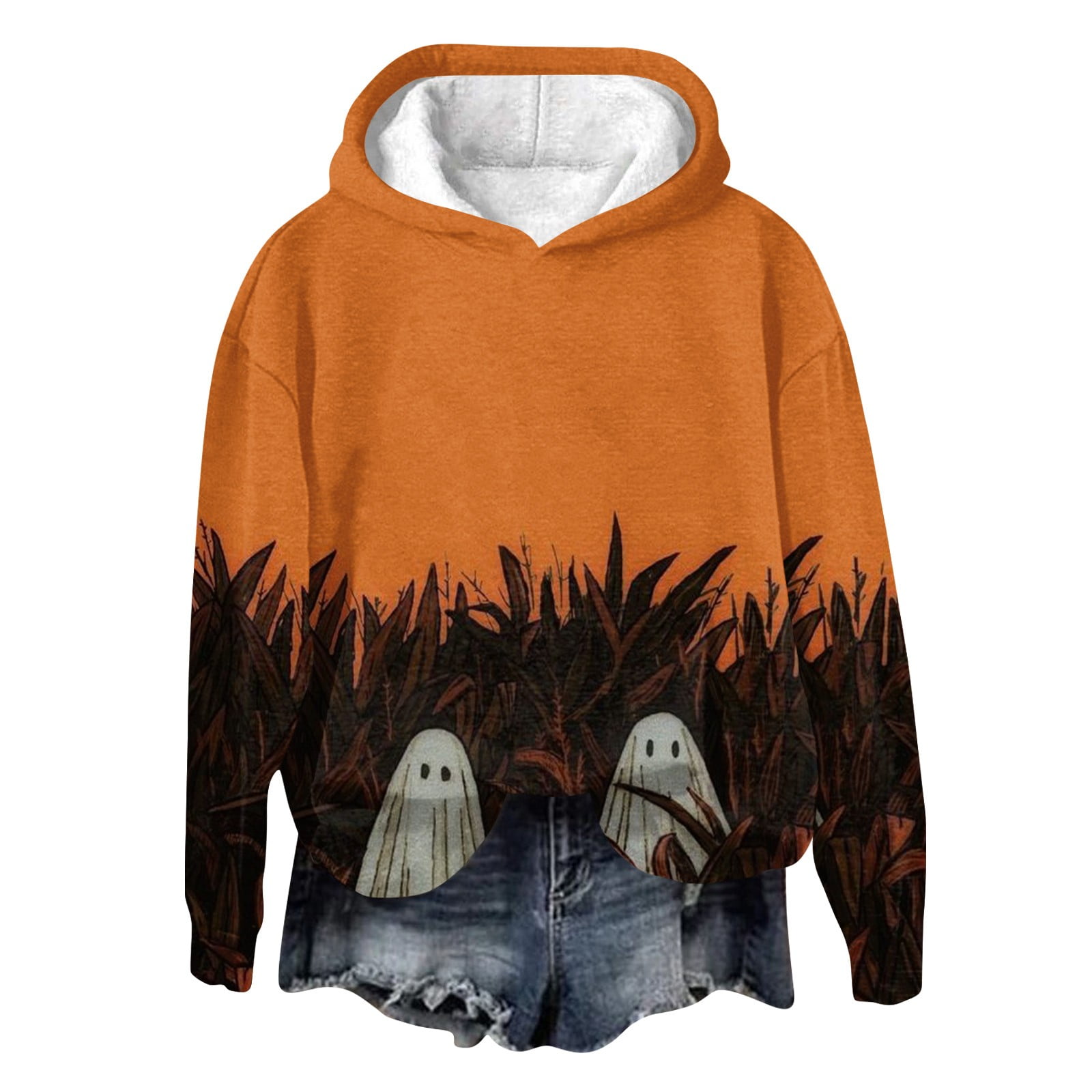 Womens Halloween Shirts Pumpkin Bats Print Pullover Tops Drawstring