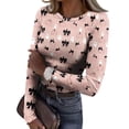thumbnail image 1 of Womens Halloween Shirts Stretch Crewneck Long Sleeve Knit Tops Pumpkin Bat Print Holiday Tee Top, 1 of 5