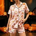thumbnail image 1 of Womens Halloween Short Pajama Sets Short Sleeve Shirt Fall Winter Stylish Comfortable Loungewear Pink L, 1 of 4