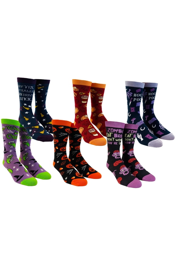 Womens Halloween Sock Bundle Funny 6 Pack of Spooky October Girls Footwear
