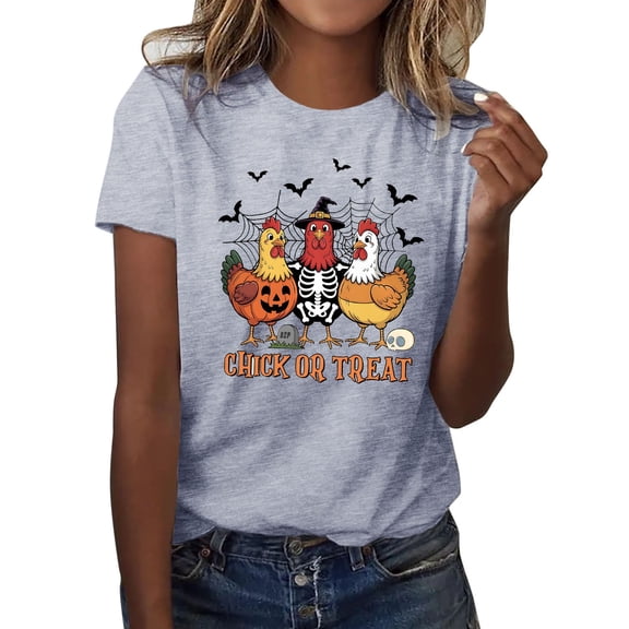 Womens Halloween Spooky Season T-Shirts Round Neck Graphic Printed Blouses Casual Short Sleeve Tops