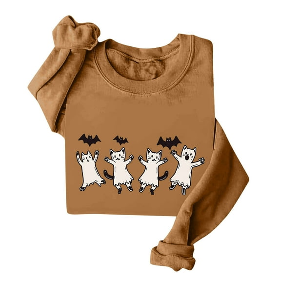 Womens Halloween Sweatshirt,Fleece Sweatshirts,Womens Round Neck Long Sleeved Cute Printed Ugly Pullover Sweatshirtss,Fall Winter Casual Warm Novelty Sweaters Comfort Elegant Tunic Tops,Size 8-16