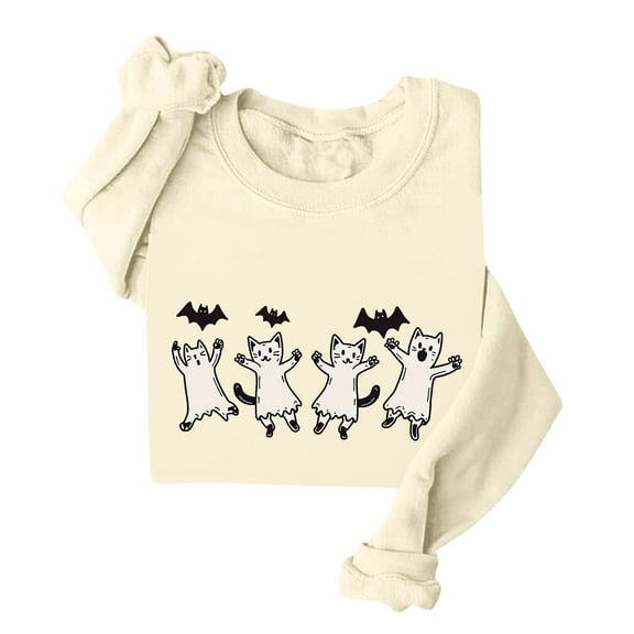 Womens Halloween Sweatshirt,Fleece Sweatshirts,Womens Round Neck Long Sleeved Cute Printed Ugly Pullover Sweatshirtss,Fall Winter Casual Warm Novelty Sweaters Comfort Elegant Tunic Tops,Size 8-16