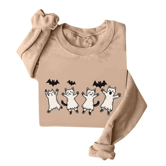 Womens Halloween Sweatshirt,Fleece Sweatshirts,Womens Round Neck Long Sleeved Cute Printed Ugly Pullover Sweatshirtss,Fall Winter Casual Warm Novelty Sweaters Comfort Elegant Tunic Tops,Size 8-16