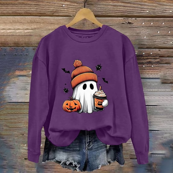 Womens Halloween Sweatshirt, Oversized Fall Fashion Aesthetic Bat Print Crewneck, Comfy Lounge & Party Outfit