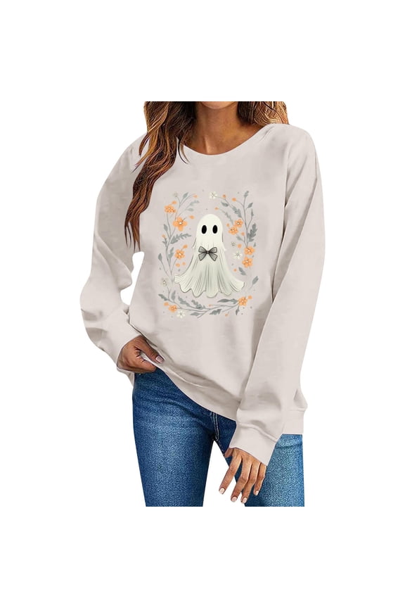 Womens Halloween Sweatshirts 2025 New Custom Printed Shirts Crewneck Long Sleeve Sweaters Fall Casual Blouses Loose Sweatshirt Pullover Top Halloween Costumes