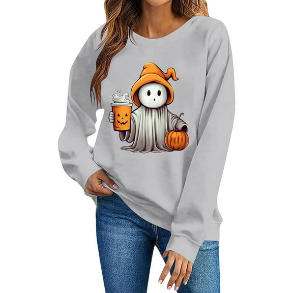 Womens Halloween Sweatshirts 2025 New Custom Printed Shirts Crewneck Long Sleeve Sweaters Fall Casual Blouses Loose Sweatshirt Pullover Top Halloween Costumes