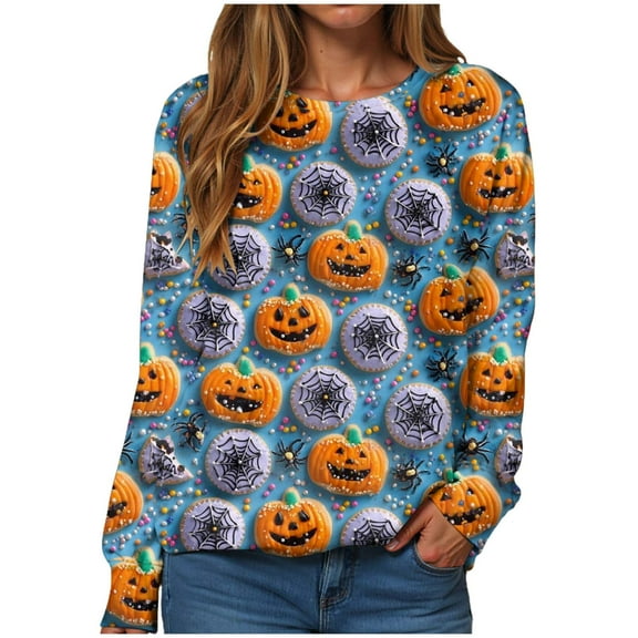 Womens Halloween Sweatshirts Fashion Graphic T Shirts Long Sleeve Pullover Tops Fall Clothes 2025